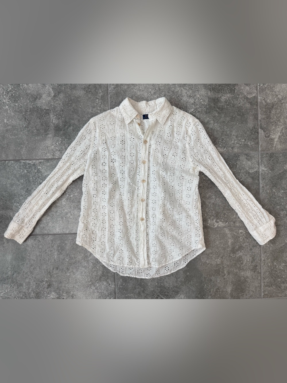 Polo Ralph Lauren White Eyelet Button down Long Sleeve white cotton blouse XS
